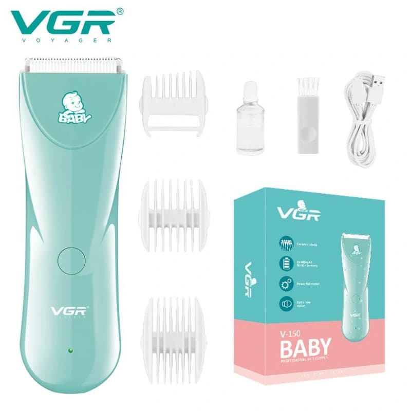 Детская машинка для стрижки VGR V-150 MINT, 3 безопасные насадки, бесшумная, IPX7, фото 1