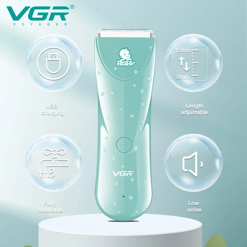 Детская машинка для стрижки VGR V-150 MINT, 3 безопасные насадки, бесшумная, IPX7, фото 3