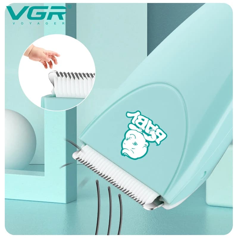 Детская машинка для стрижки VGR V-150 MINT, 3 безопасные насадки, бесшумная, IPX7, фото 4