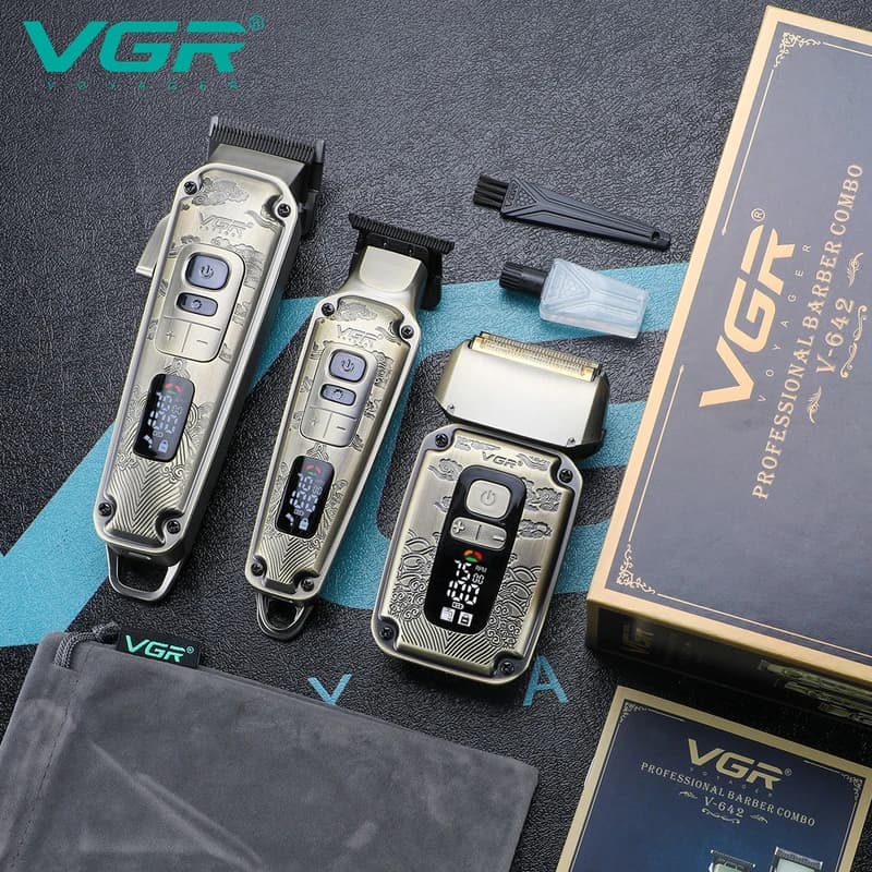 Комплект VGR 3 в 1 V-642 акумуляторна машинка для стриження (clipper), триммер та електробритва (шейвер), фото 3