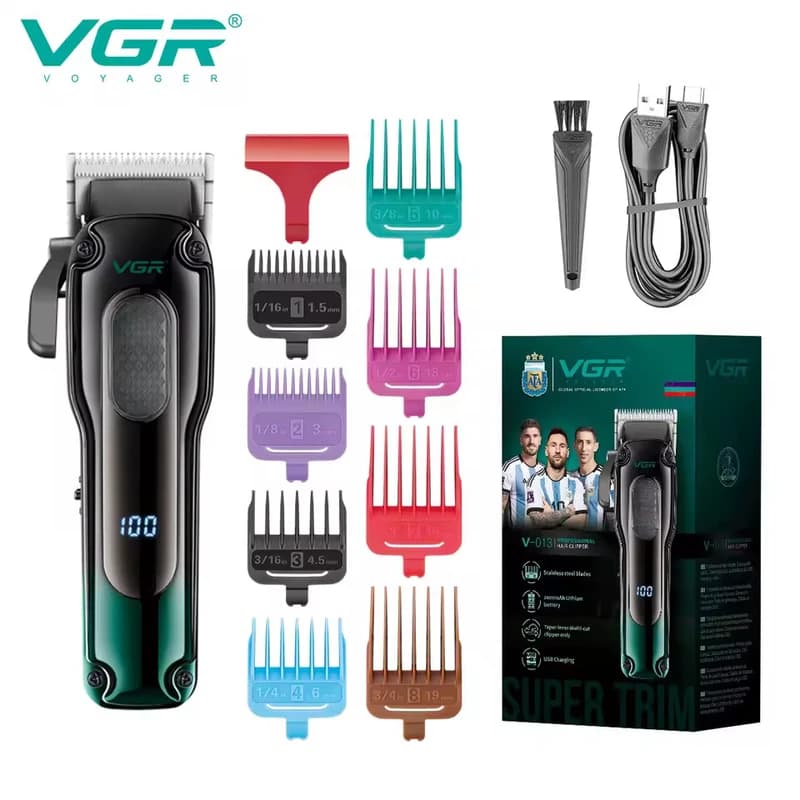 Аккумуляторная машинка для стрижки (clipper) VGR V-013 GREEN, 8 насадок, 6500 RPM, 2000 mAh, LED display, фото 1