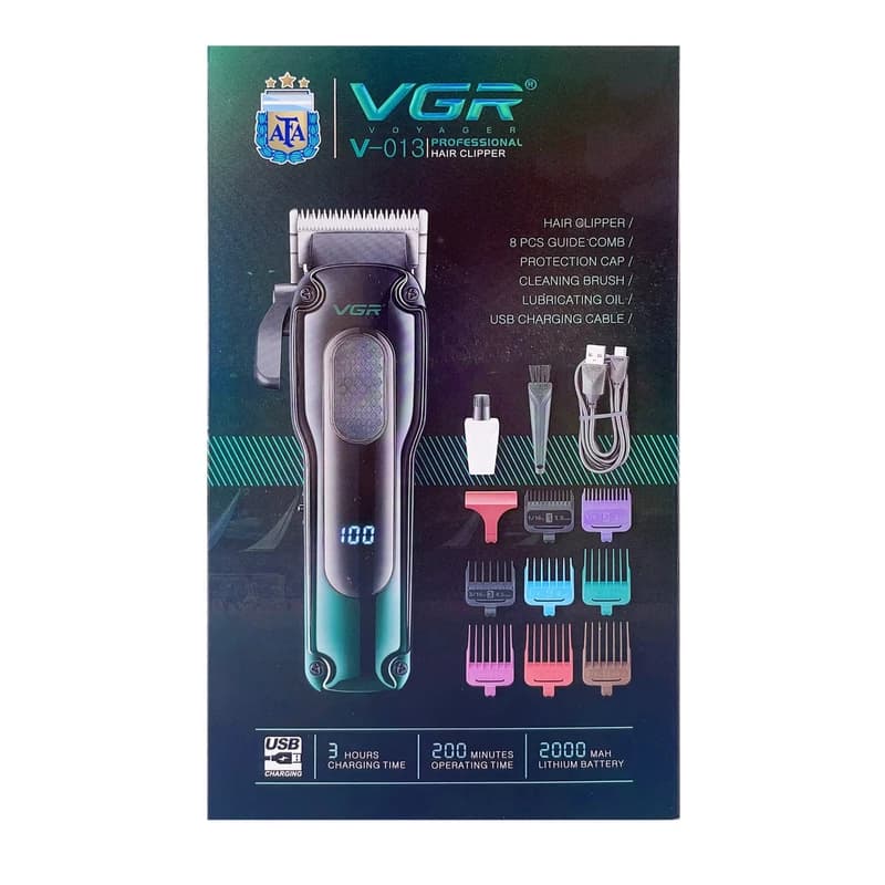Аккумуляторная машинка для стрижки (clipper) VGR V-013 GREEN, 8 насадок, 6500 RPM, 2000 mAh, LED display, фото 3