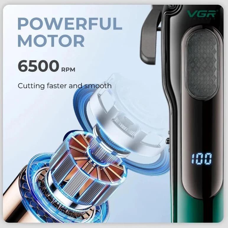 Аккумуляторная машинка для стрижки (clipper) VGR V-013 GREEN, 8 насадок, 6500 RPM, 2000 mAh, LED display, фото 7