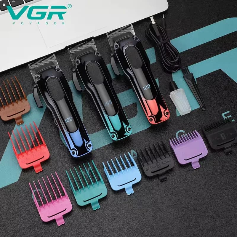 Аккумуляторная машинка для стрижки (clipper) VGR V-013 GREEN, 8 насадок, 6500 RPM, 2000 mAh, LED display, фото 9