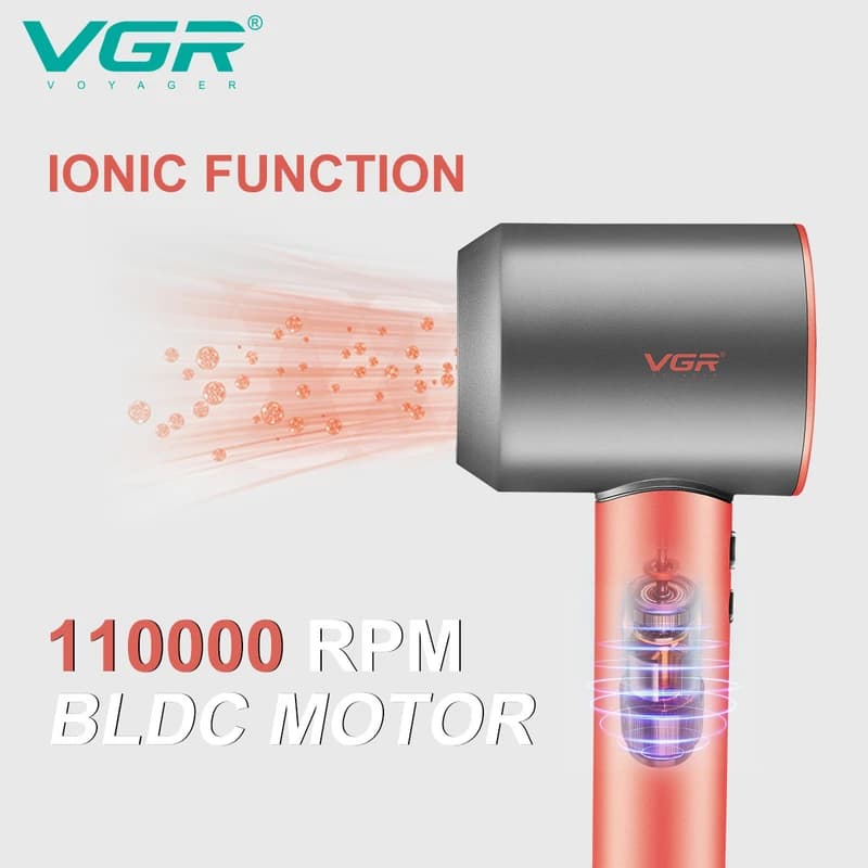 Фен професійний VGR V-440 PINK, 3 рівні обдування, 3 рівні температури, 110000 RPM, 3 насадки, фото 8