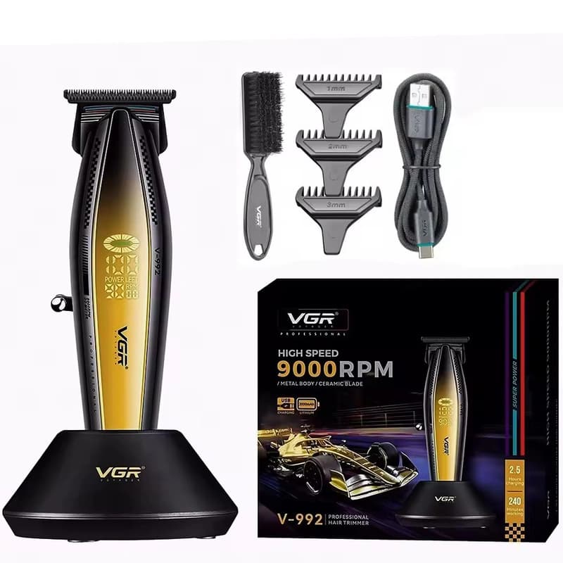 Тример VGR V-992 GOLD, 9000 RPM, 2000 mAh, 3 насадки, LED display