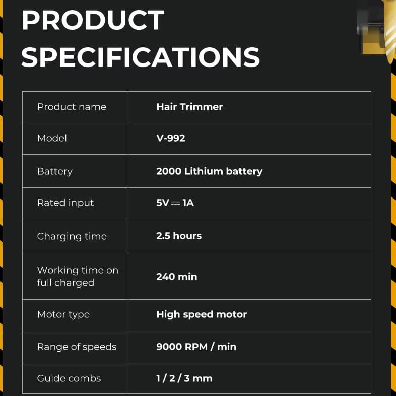 Тример VGR V-992 GOLD, 9000 RPM, 2000 mAh, 3 насадки, LED display — фото 3