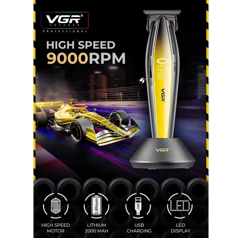 Тример VGR V-992 GOLD, 9000 RPM, 2000 mAh, 3 насадки, LED display — фото 5