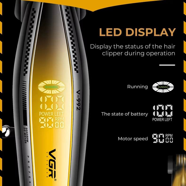 Тример VGR V-992 GOLD, 9000 RPM, 2000 mAh, 3 насадки, LED display — фото 9