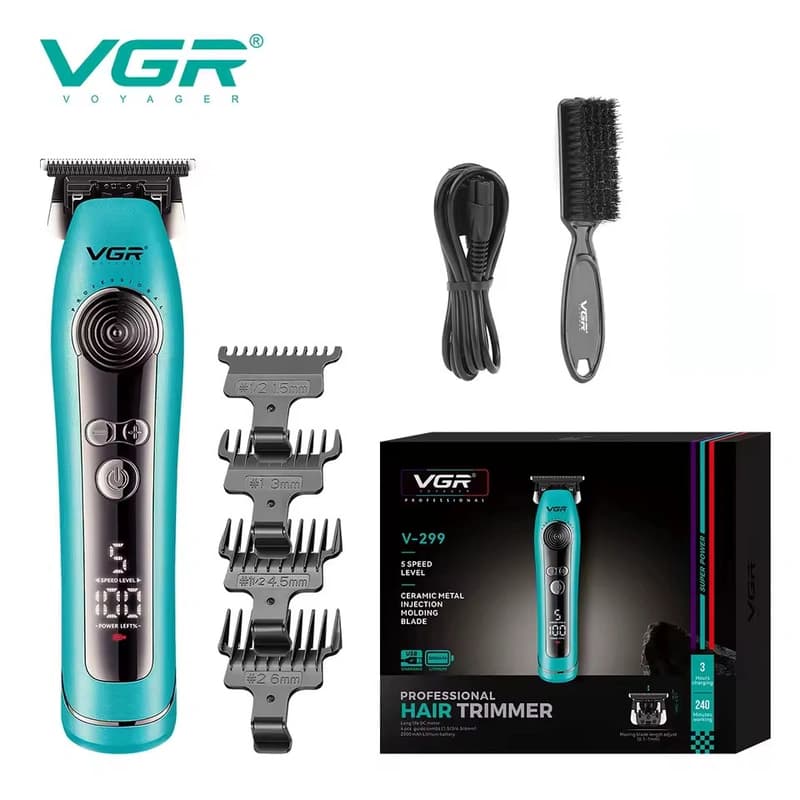 Тример VGR V-299 BLUE, 4 насадки, 9000RPM, 2000 mAh, 5 рівнів швидкості, LED display — фото 1