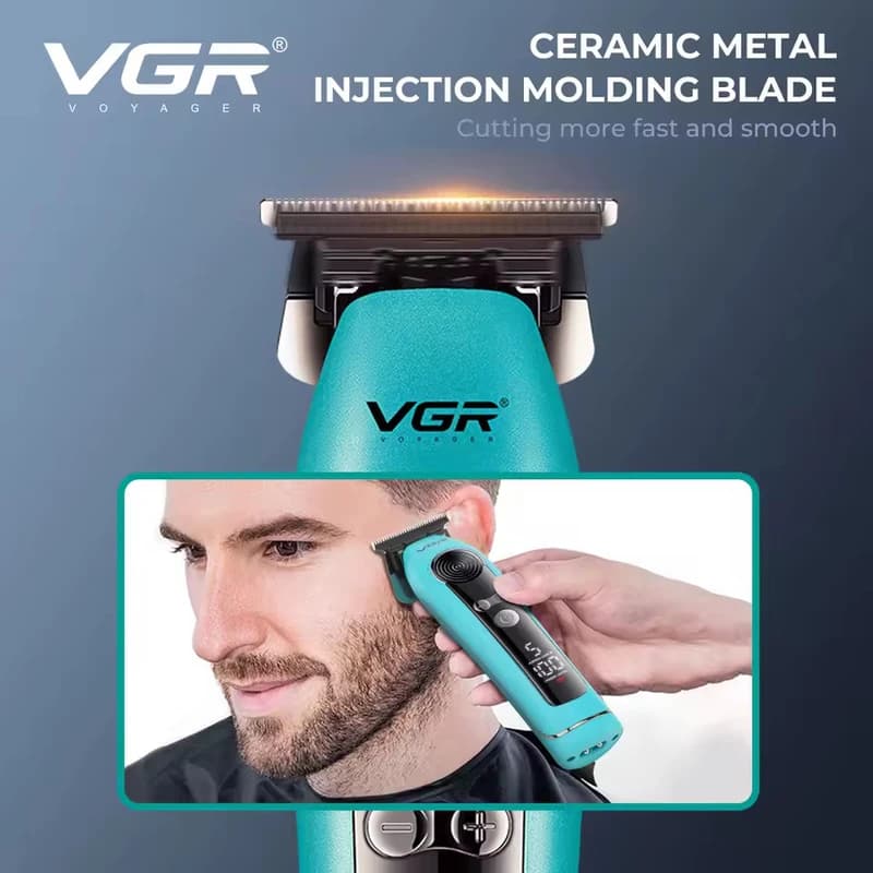 Тример VGR V-299 BLUE, 4 насадки, 9000RPM, 2000 mAh, 5 рівнів швидкості, LED display — фото 3