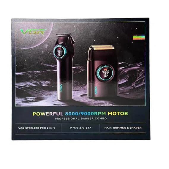 Комплект VGR 2 в 1 V-977&V-377 BLACK, тример та шейвер, фото 2