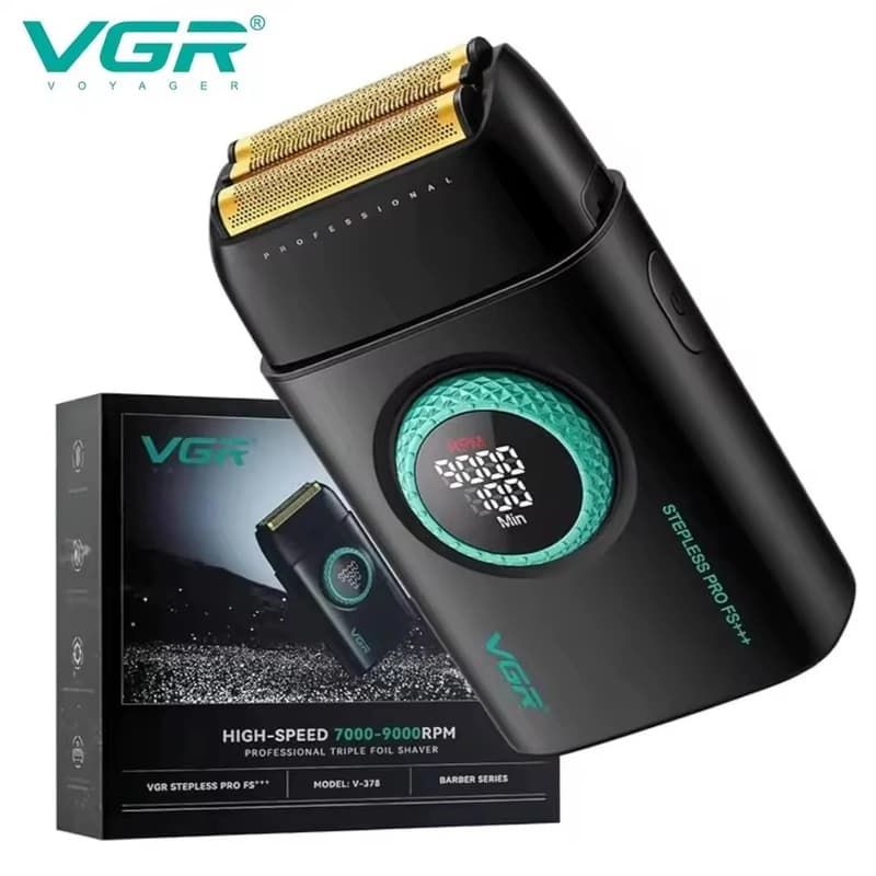 Електробритва VGR V-378 BLACK шейвер, подвійне лезо + тример, регулювання потужності 7000-9000 RPM, LED display, фото 1