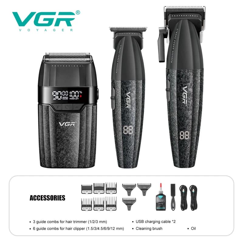 Комплект VGR 3 в 1 V-640 S3 BLACK, машинка для стрижки (clipper), тример та електробритва (шейвер), фото 2