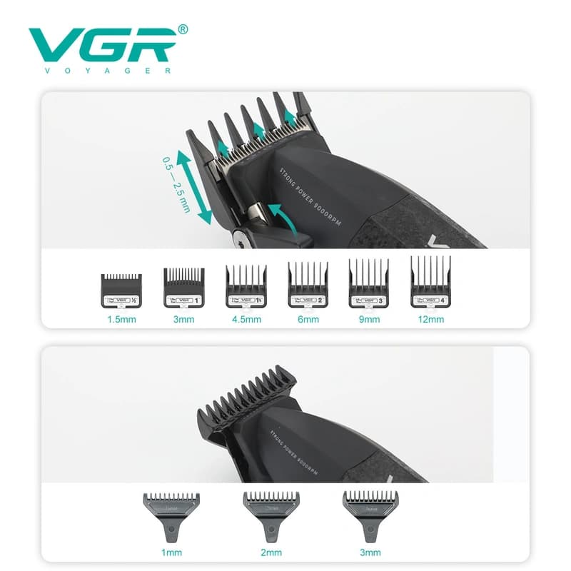 Комплект VGR 3 в 1 V-640 S3 BLACK, машинка для стрижки (clipper), тример та електробритва (шейвер), фото 6