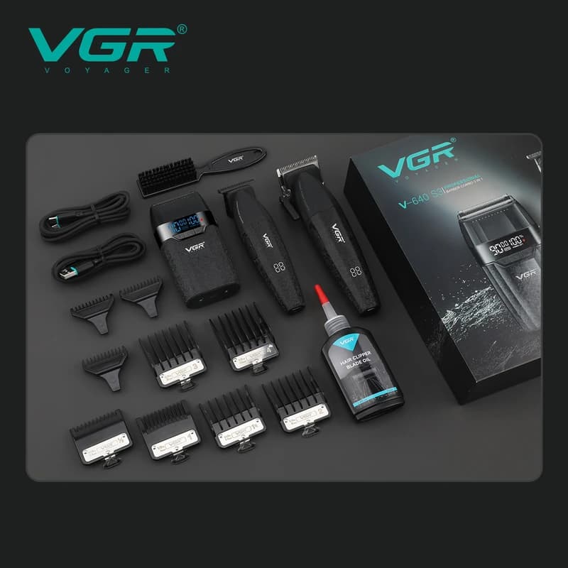 Комплект VGR 3 в 1 V-640 S3 BLACK, машинка для стрижки (clipper), тример та електробритва (шейвер), фото 7