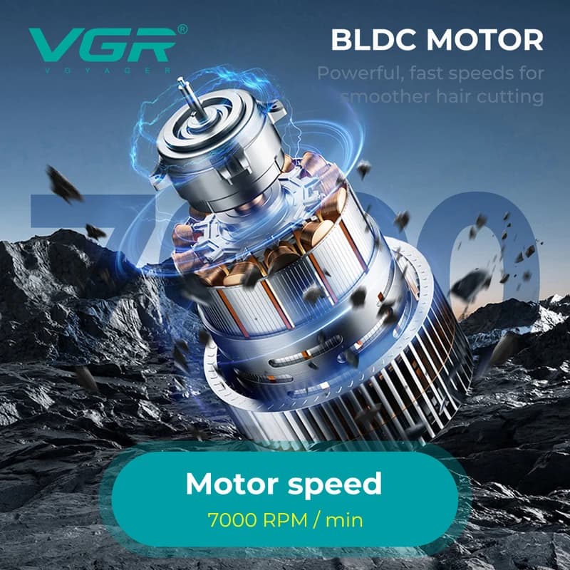 Акумуляторна машинка для стрижки (clipper) VGR V-662 GREEN, 7000 RPM, 6 насадок, LED display — фото 2