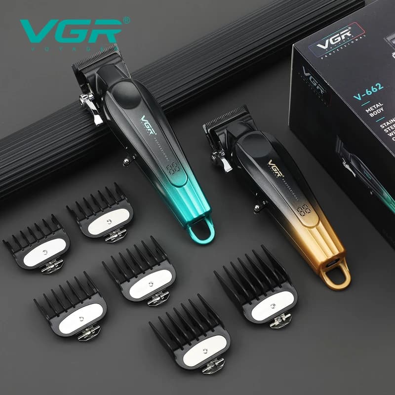 Акумуляторна машинка для стрижки (clipper) VGR V-662 GREEN, 7000 RPM, 6 насадок, LED display — фото 6