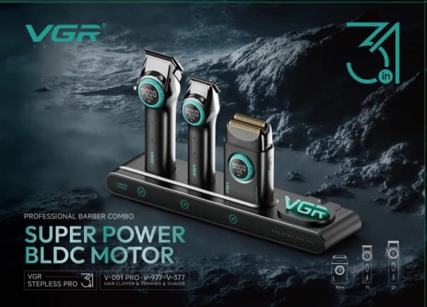Комплект VGR STEPLERSS PRO 3 IN 1 BLACK, машинка для стрижки (Clipper), тример, шейвер, фото 9