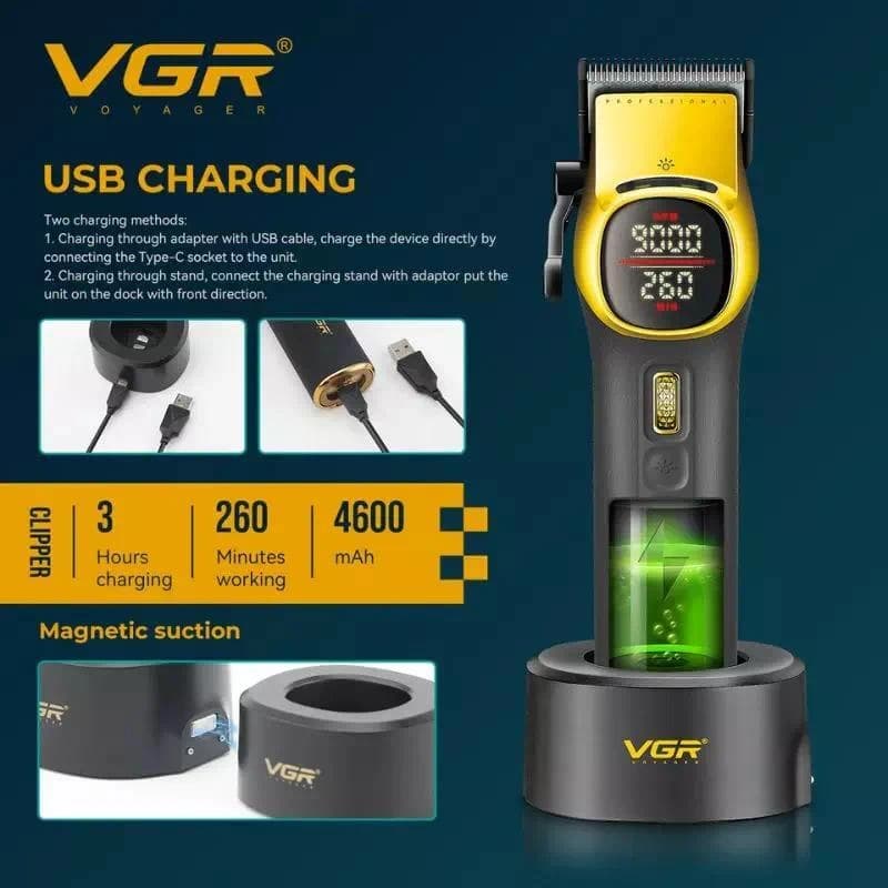 Акумуляторна машника для стриження (clipper) VGR V-885C GOLD, 10 насадок, LED display — фото 6