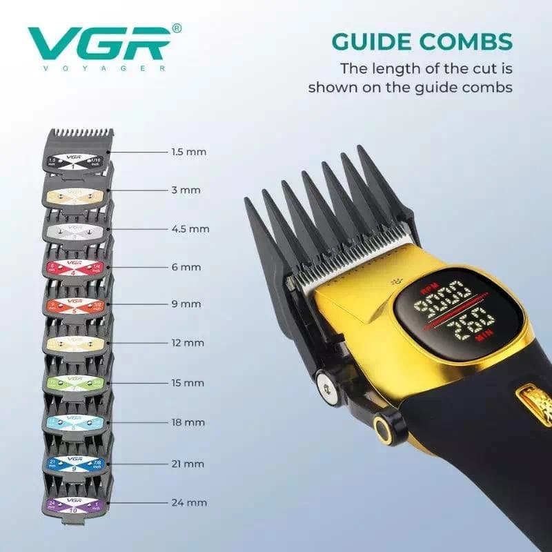 Акумуляторна машника для стриження (clipper) VGR V-885C GOLD, 10 насадок, LED display — фото 7