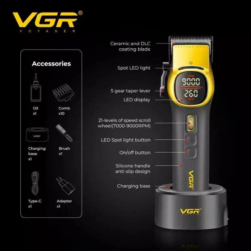 Акумуляторна машника для стриження (clipper) VGR V-885C GOLD, 10 насадок, LED display — фото 8