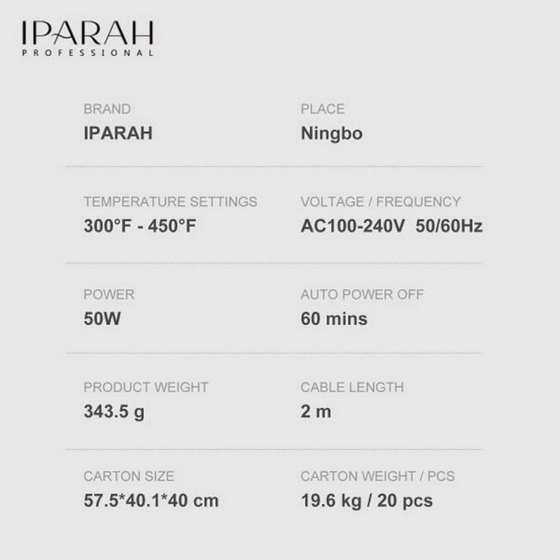 Выпрямитель для волос IPARAH P-124, 24mm, 150-230°C, керамическое покрытие, 50 W, LED display, фото 7