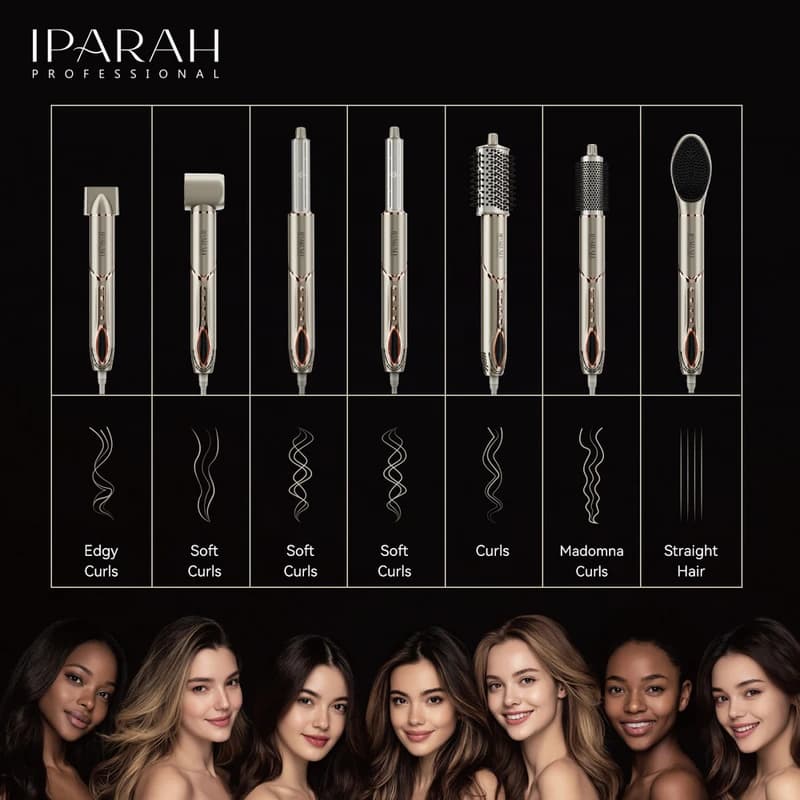 Фен-стайлер IPARAH 7 в 1 P-510B BLACK, 7 насадок, 3 режими, 4 режими температури, 105000 RPM, 1400W — фото 4