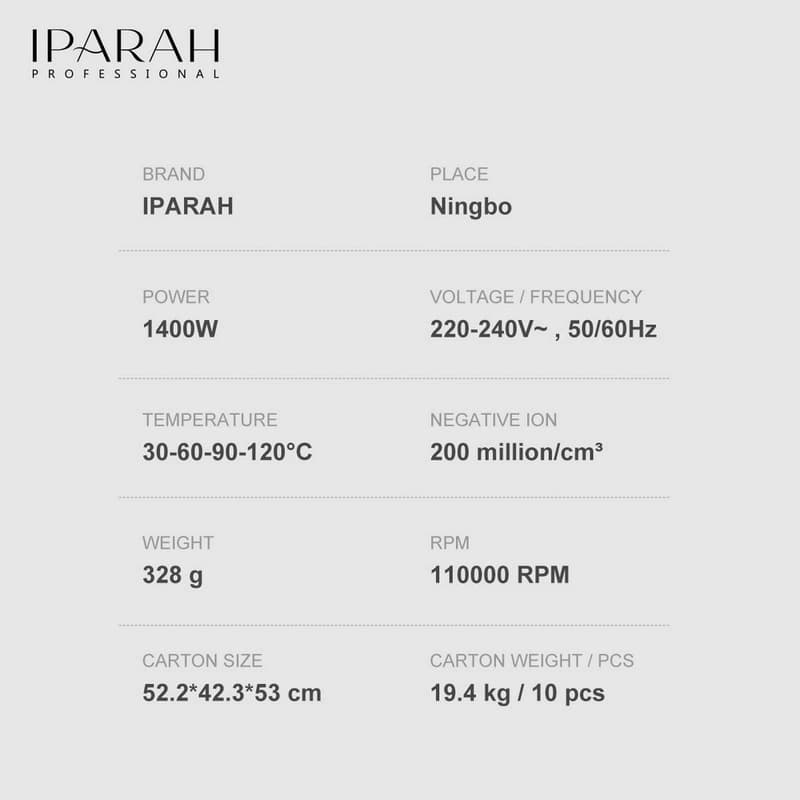 Фен-стайлер IPARAH 7 в 1 P-510B BLACK, 7 насадок, 3 режими, 4 режими температури, 105000 RPM, 1400W — фото 9