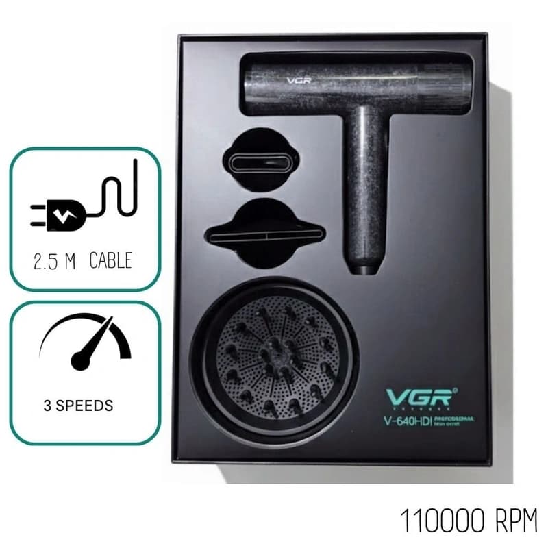 Фен профессиональный VGR V-640HD, 3 уровня обдува, 4 уровня температуры, 110000RPM, фото 6