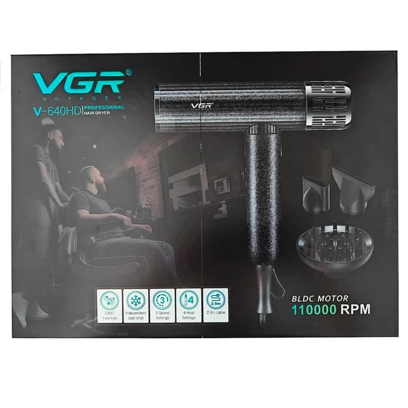 Фен профессиональный VGR V-640HD, 3 уровня обдува, 4 уровня температуры, 110000RPM, фото 8