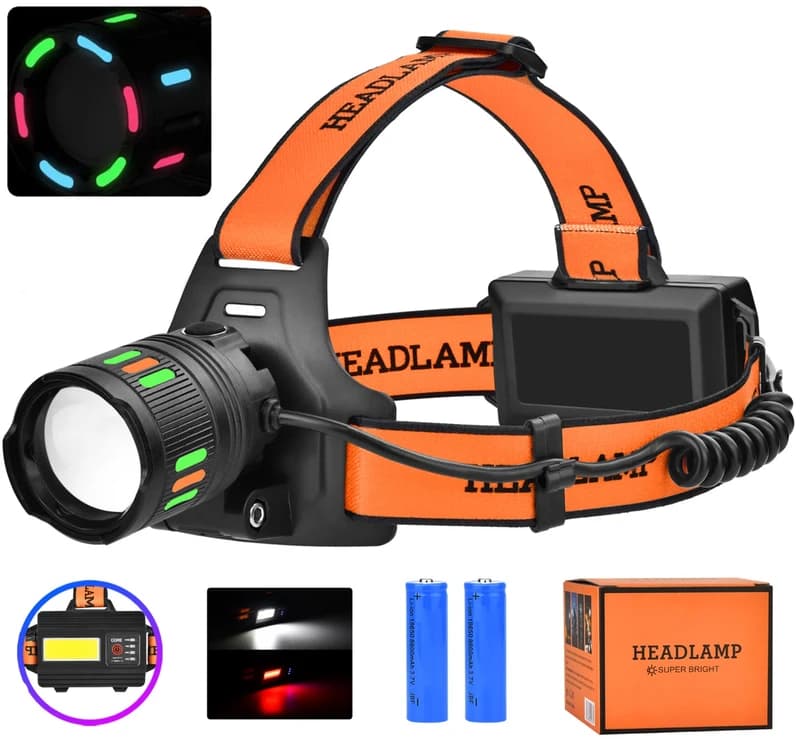 Ліхтар налобний NIGHT VISION FLUORESCENCE BL-T203-TG+COB(White+Red), 2x18650, 1 РЕЖИМ, ЗП Type-C, zoom — фото 4