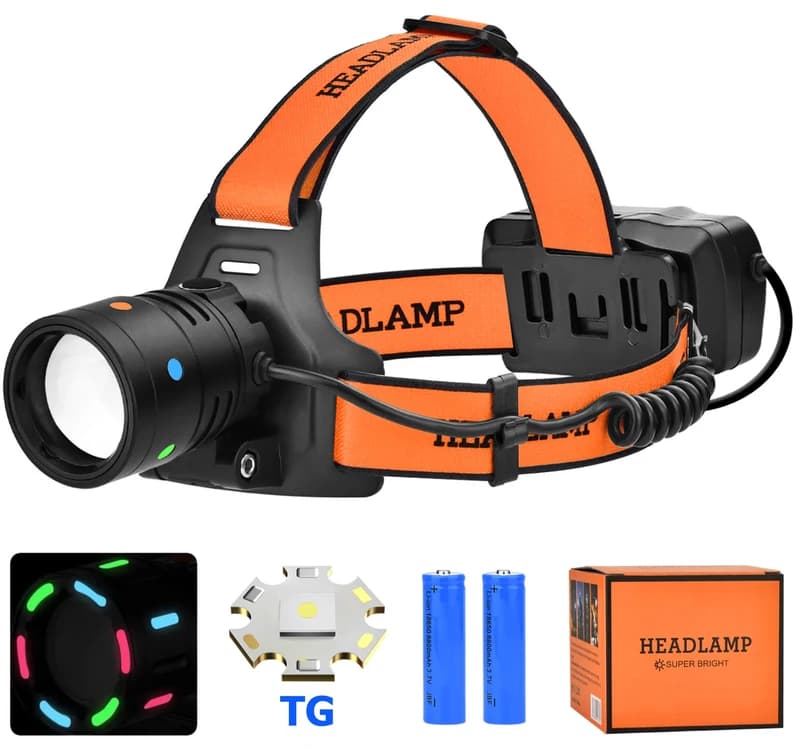 Ліхтар налобний NIGHT VISION FLUORESCENCE BL-T210-TG, 2x18650, 1 РЕЖИМ, ЗП Type-C, zoom — фото 4