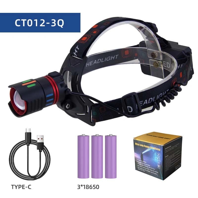 Ліхтар налобний NIGHT VISION FLUORESCENCE CT012-3Q-TG, 1 РЕЖИМ, 3x18650, ЗП Type-C, Power Bank, zoom, Box — фото 2