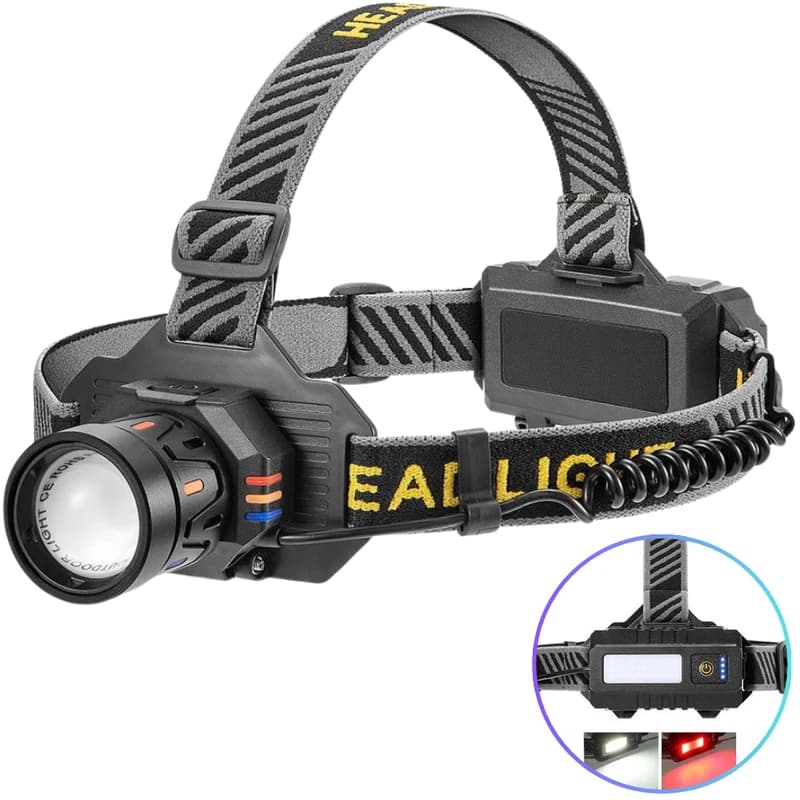Ліхтар налобний BL-T701B-TG, 2x18650, ЗП Type-C, zoom, Box