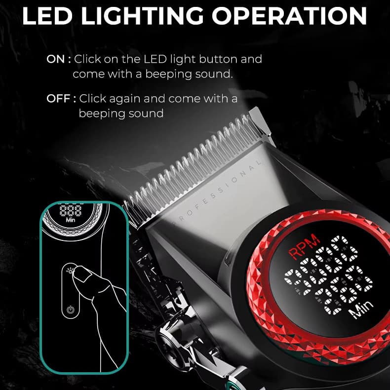 Акумуляторна машинка для стриження (clipper) VGR V-001 RED, 10 насадок, 9000 RPM, 4600 mAh, LED light, LED display, фото 2