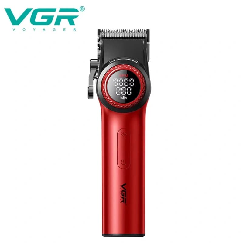 Акумуляторна машинка для стриження (clipper) VGR V-001 RED, 10 насадок, 9000 RPM, 4600 mAh, LED light, LED display, фото 5