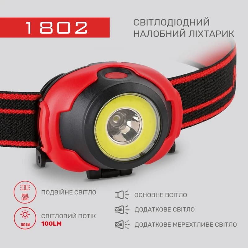 Ліхтар налобний 1802 COB + LED, 3xAAA, фото 6
