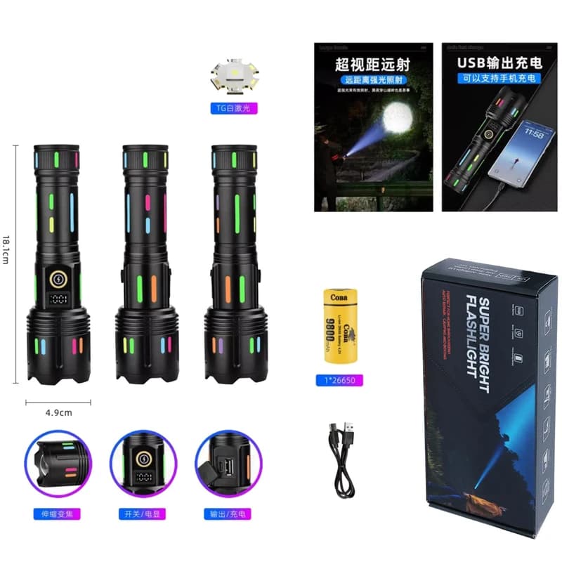 Ліхтар NIGHT VISION FLUORESCENCE G671/G25 WHITE LASER LED PM30-TG, 1х26650/3xAAA, Power Bank, ЗП Type-C, zoom, Box, фото 2
