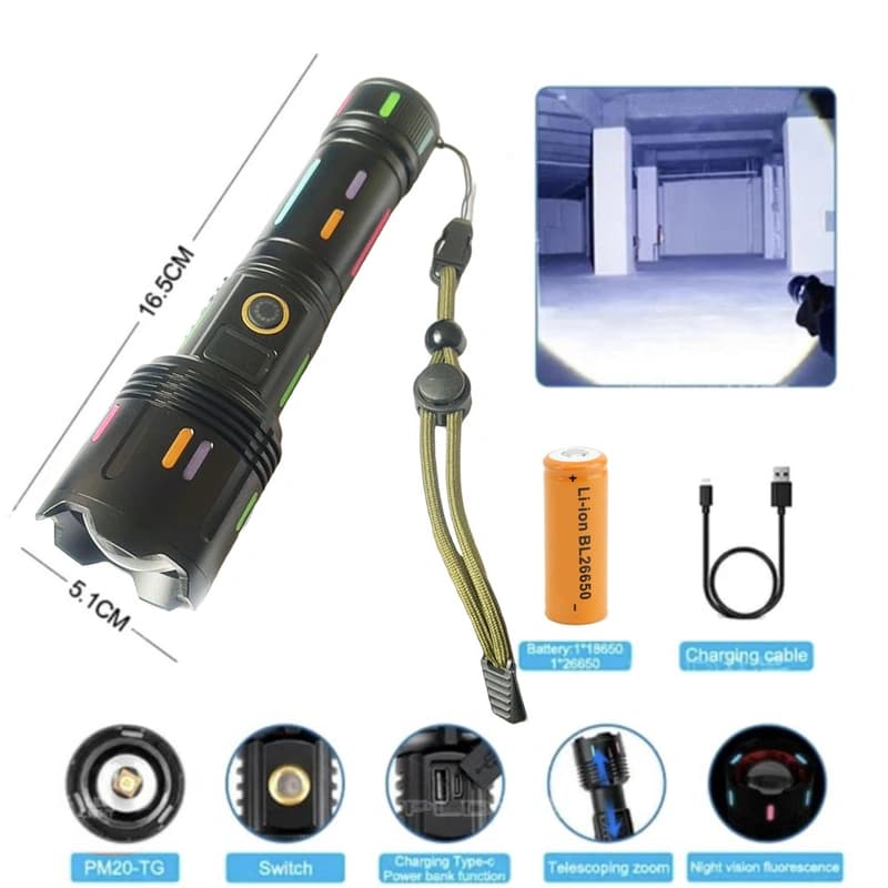 Ліхтар NIGHT VISION FLUORESCENCE G671/G25 WHITE LASER LED PM30-TG, 1х26650/3xAAA, Power Bank, ЗП Type-C, zoom, Box, фото 3
