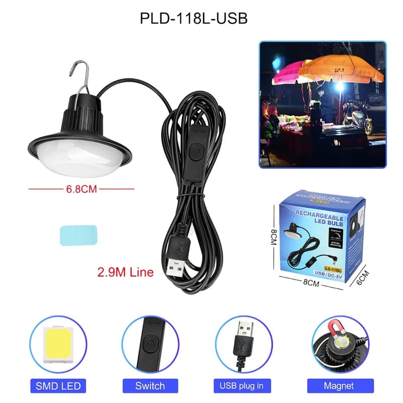LED лампа 118L-19SMD, кабель 2.9 м, гачок, магніт, живлення від USB, фото 2