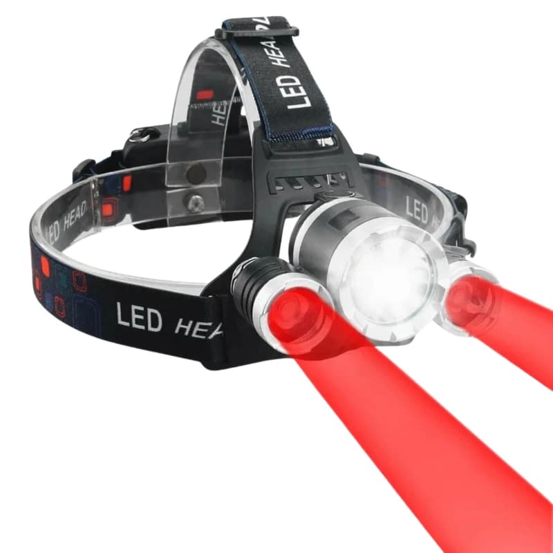 Ліхтар налобний Police 3000-T6+2XPE(Red), 2x18650, signal light, ЗП Type-C, Box — фото 1