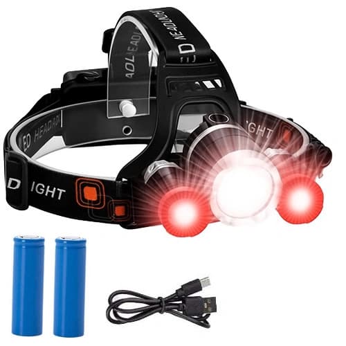 Ліхтар налобний Police 3000-T6+2XPE(Red), 2x18650, signal light, ЗП Type-C, Box — фото 2