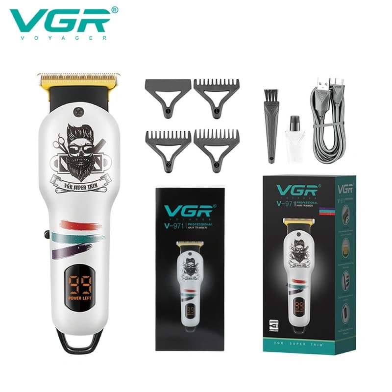Машинка (триммер) для стрижки волосся VGR V-971 WHITE, Professional, 3 насадки, фото 1