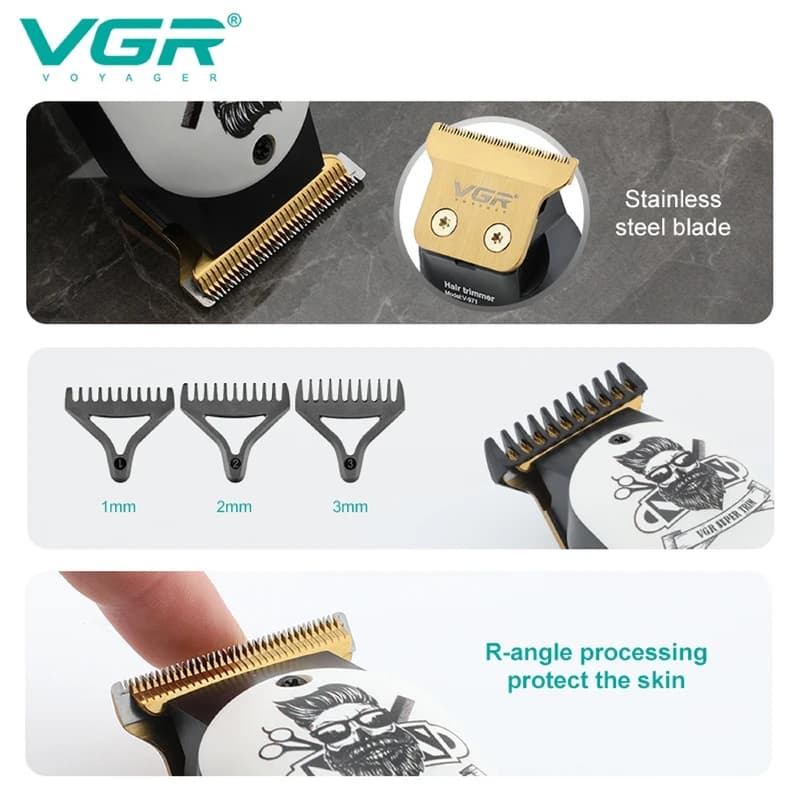 Машинка (триммер) для стрижки волосся VGR V-971 WHITE, Professional, 3 насадки, фото 5
