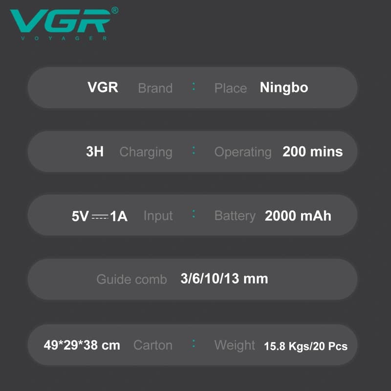 Аккумуляторная машинка для стрижки животных VGR V-201, 4 насадки, LED display, фото 6