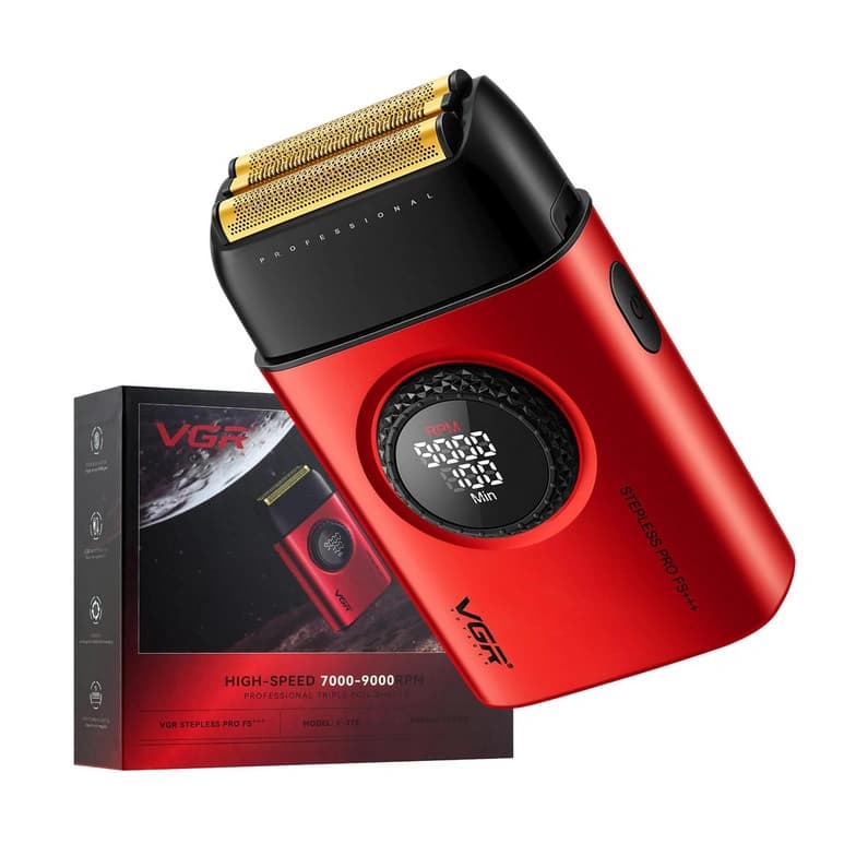 Электробритва VGR V-378 RED шейвер, двойное лезвие + триммер, регулировка мощности 7000-9000 RPM, LED Display, фото 1
