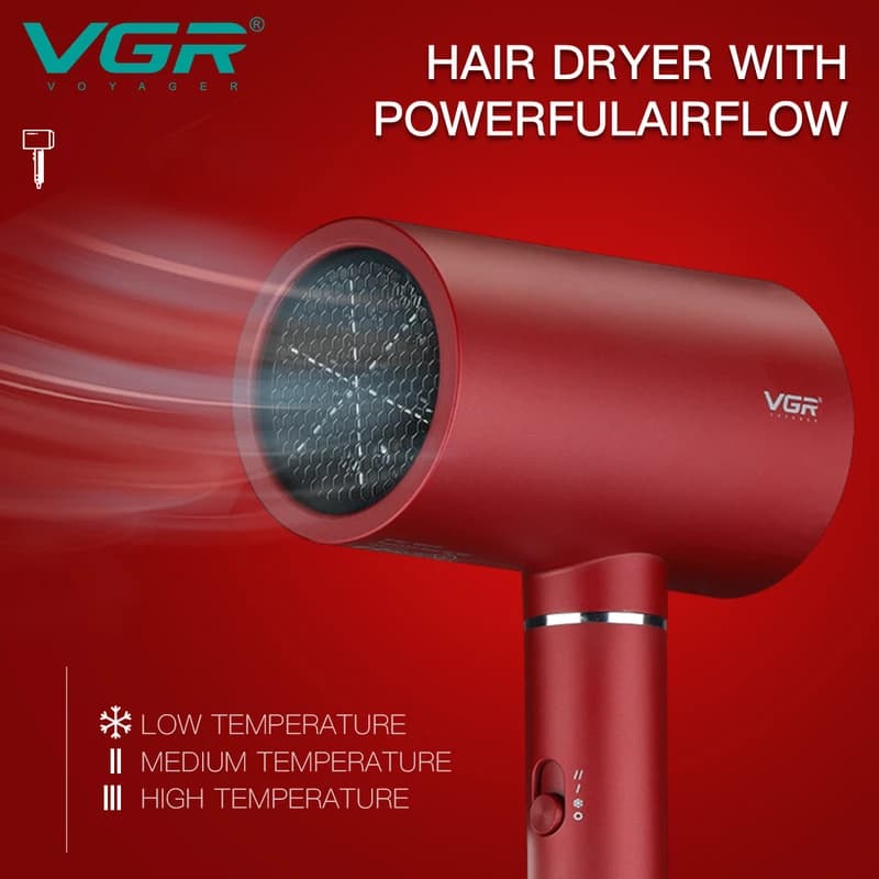 Фен профессиональный VGR V-431 RED, 2 уровня обдува, 2 уровня температуры, насадка-концентратор, фото 2