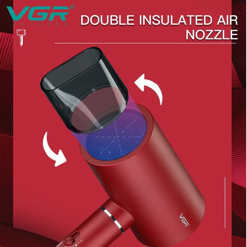 Фен профессиональный VGR V-431 RED, 2 уровня обдува, 2 уровня температуры, насадка-концентратор, фото 5