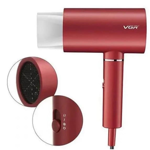 Фен профессиональный VGR V-431 RED, 2 уровня обдува, 2 уровня температуры, насадка-концентратор, фото 8